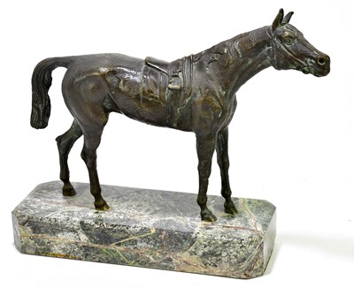 Lot 2128 - A bronze figure of a horse, on marble base,...