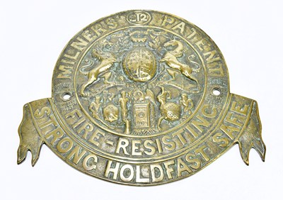 Lot 2105 - MILNER'S; a brass safe plaque, 23 x 26cm.