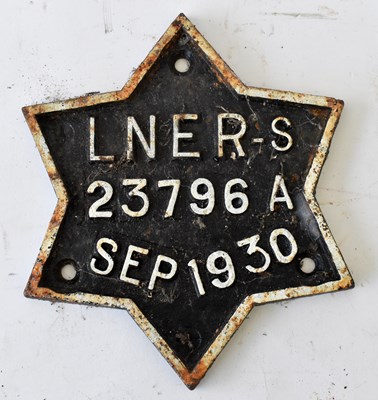 Lot 62 - RAILWAYANA; wagon plate, star shaped LNER-S...