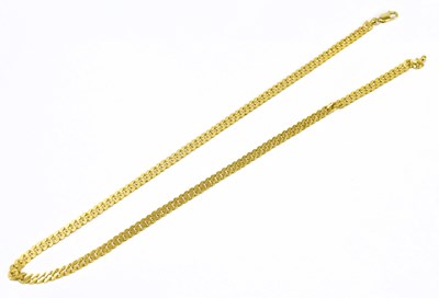 Lot 218 - A 22ct yellow gold flat link chain, length...