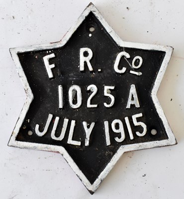 Lot 63 - RAILWAYANA; wagon plate, star shaped FR Co....