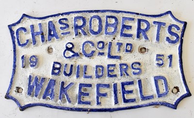 Lot 66 - RAILWAYANA; builders plate, Chas Roberts & Co...