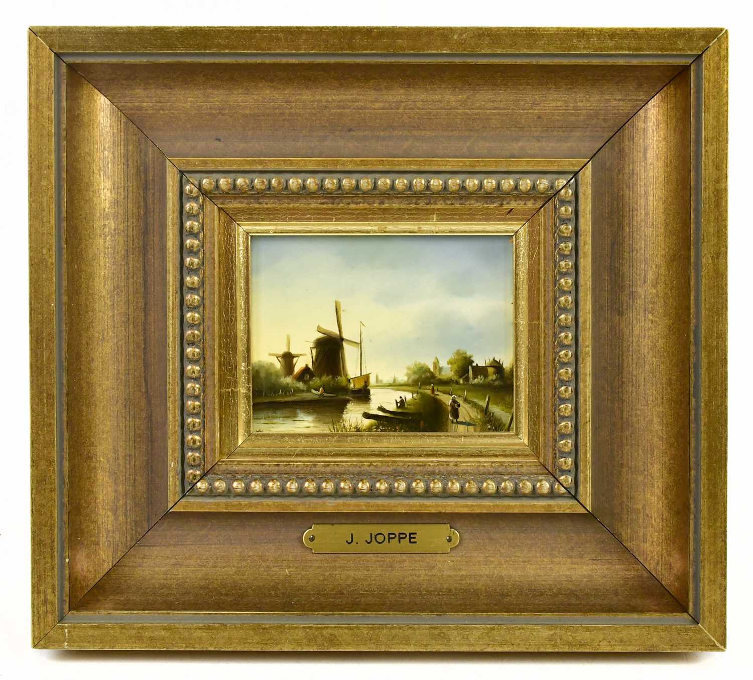 Lot 385 - J. JOPPE; two oils on board, Dutch river scene,...