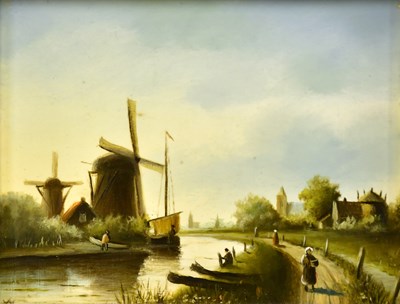 Lot 385 - J. JOPPE; two oils on board, Dutch river scene,...