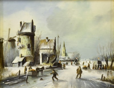 Lot 385 - J. JOPPE; two oils on board, Dutch river scene,...