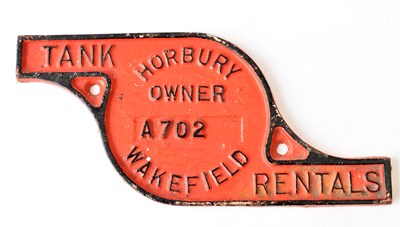 Lot 36 - RAILWAYANA; wagon plate, Tank Rentals, Horbury...