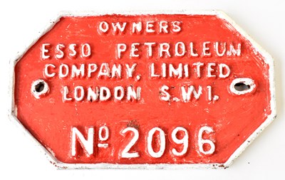 Lot 33 - RAILWAYANA; wagon plate, Owners Esso Petroleum...