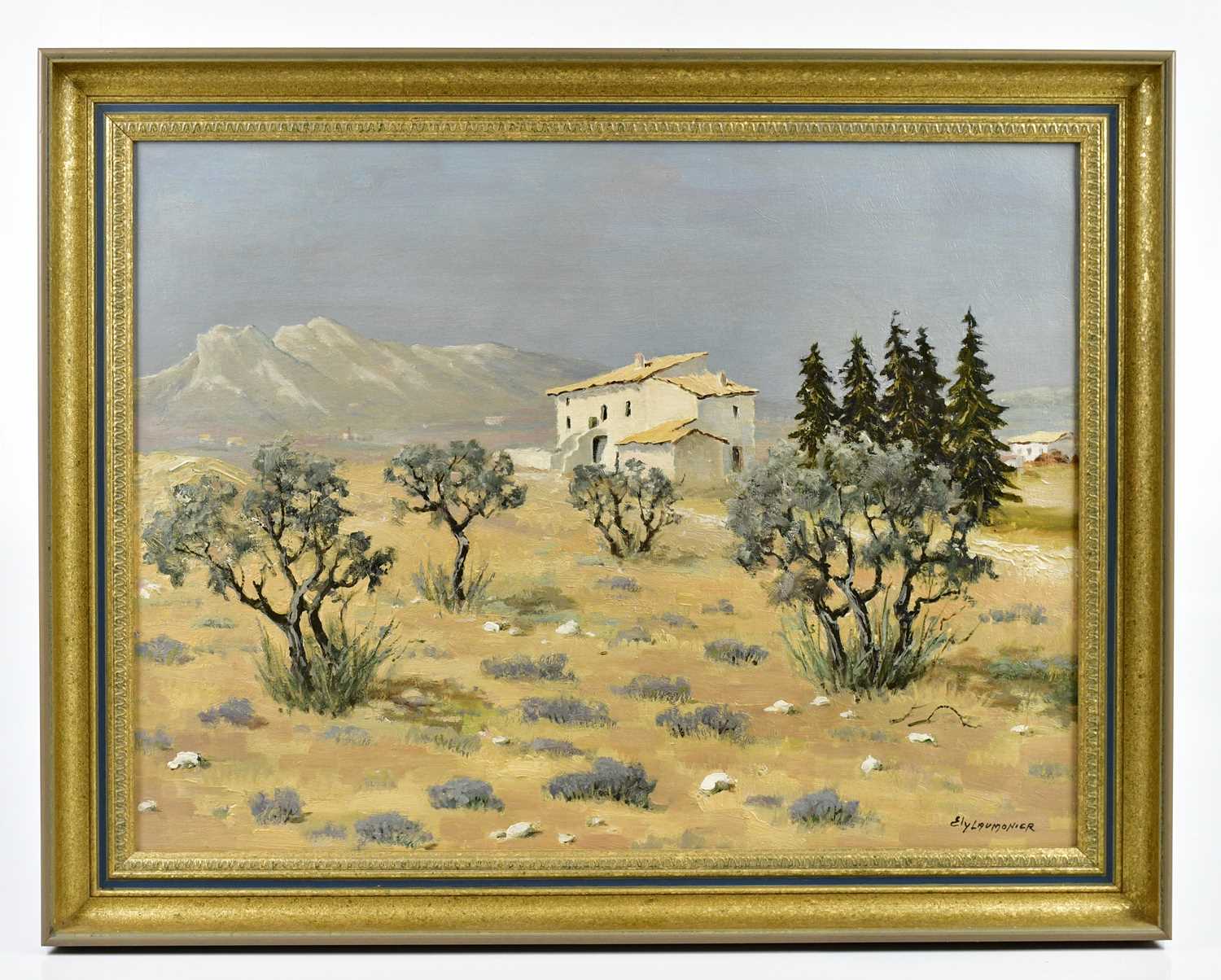 Lot 260 - ELY LAUMONIER; oil on canvas, house in field...