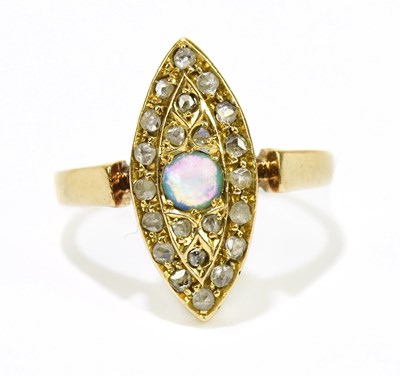 Lot 79 - A yellow metal opal and diamond dress ring,...