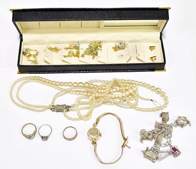 Lot 408 - A 9ct yellow gold dress ring, a white metal...