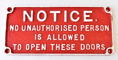 Lot 13 - RAILWAYANA; cast iron sign 'Notice. No...