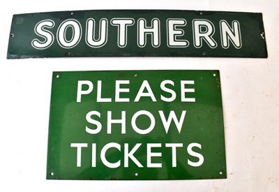 Lot 11 - RAILWAYANA; enamel sign 'Southern', 13 x 66cm,...