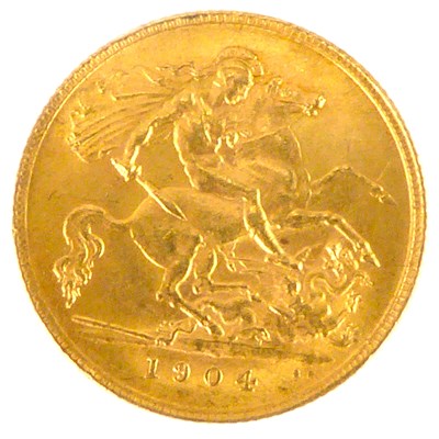 Lot 615 - An Edward VII 1904 half sovereign, George &...