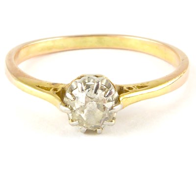 Lot 827 - A gold solitaire ring with claw set rose cut...