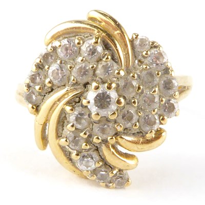 Lot 804 - A 9ct gold swirl cluster ring with twenty-four...