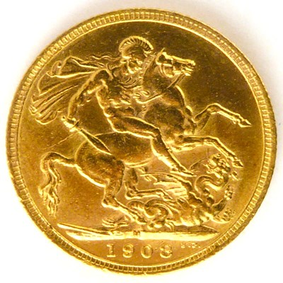 Lot 629 - An Edward VII full sovereign 1908, George and...