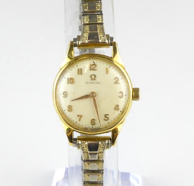 Lot 959 - OMEGA; a ladies' 18ct gold cased wristwatch,...