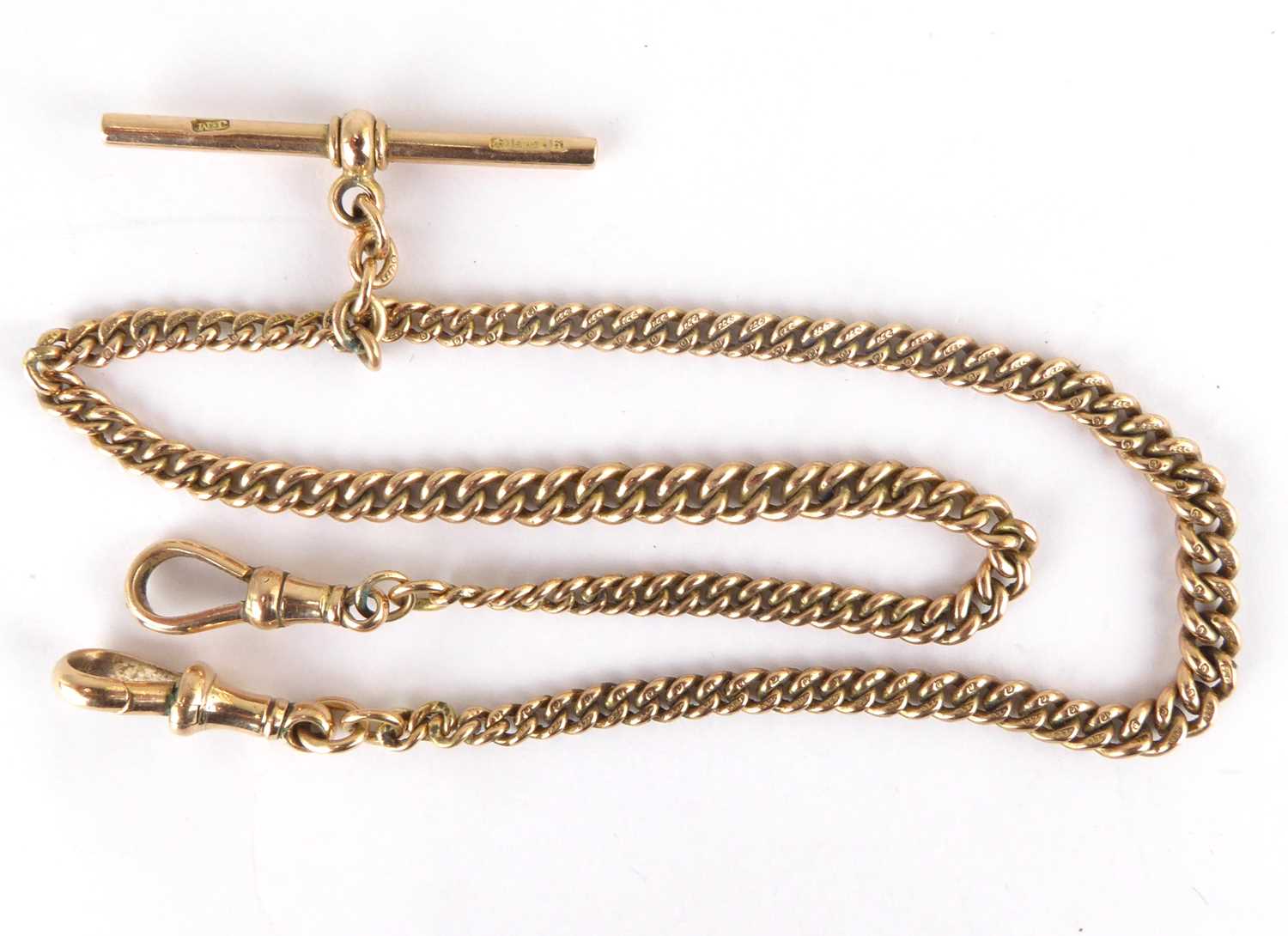 Lot 950 - A 9ct gold belcher link Albert watch chain...