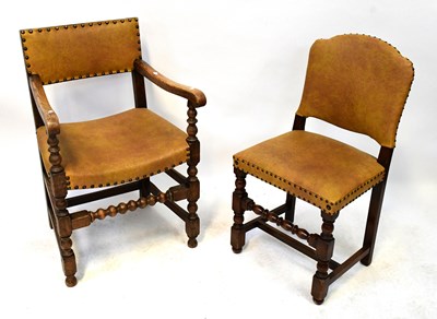 Lot 52 - Six 1930s oak dining chairs upholstered in...