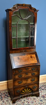 Lot 2391 - A Queen Anne style bureau bookcase in burr...