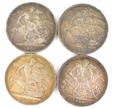 Lot 648 - Four Victorian silver crowns, all Jubilee Head,...