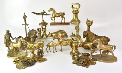 Lot 195 - A quantity of brassware including horse...