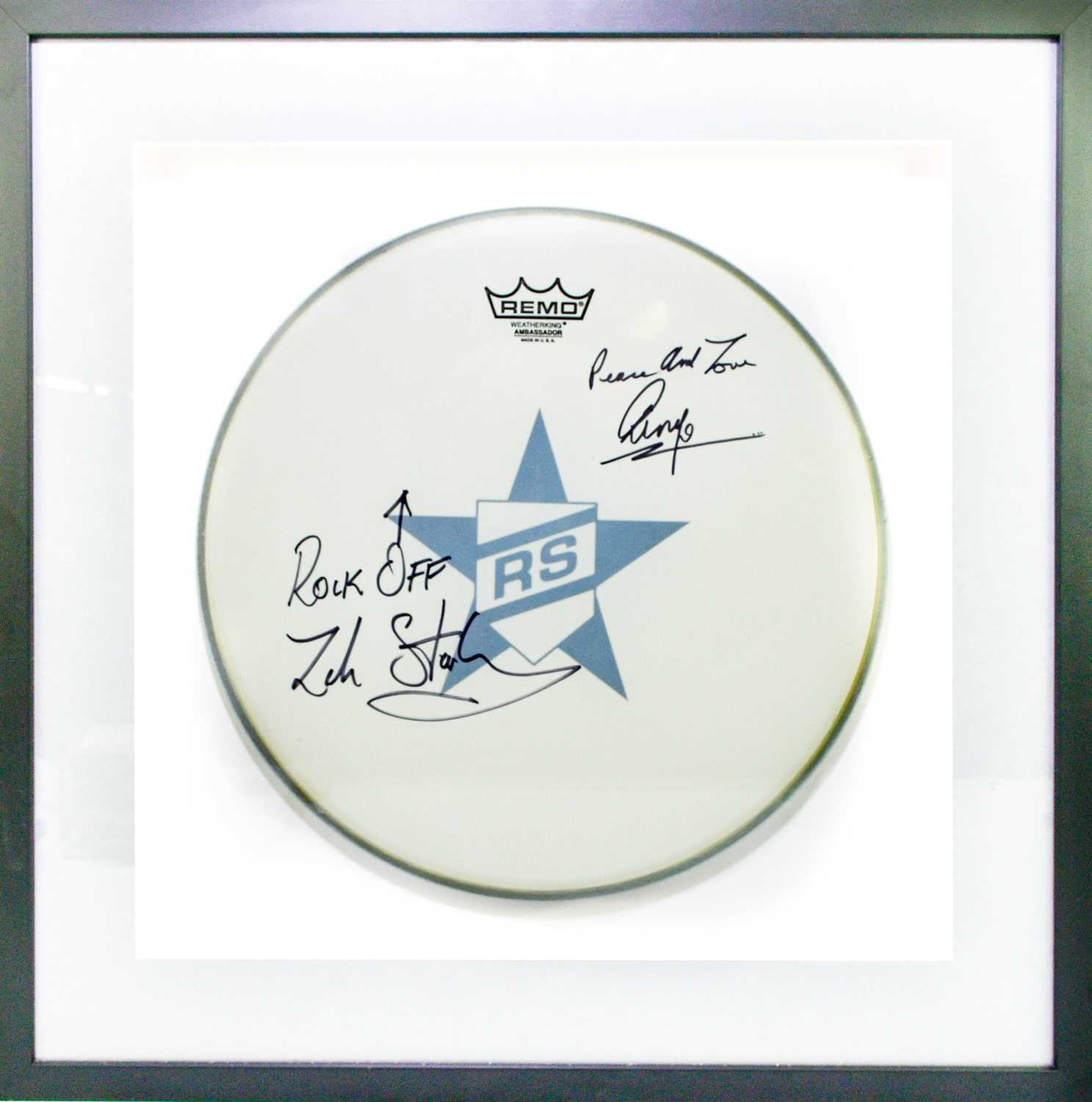 Lot 12 - RINGO STARR & ZAK STARKEY; a signed snare drum...