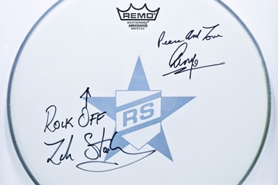 Lot 12 - RINGO STARR & ZAK STARKEY; a signed snare drum...