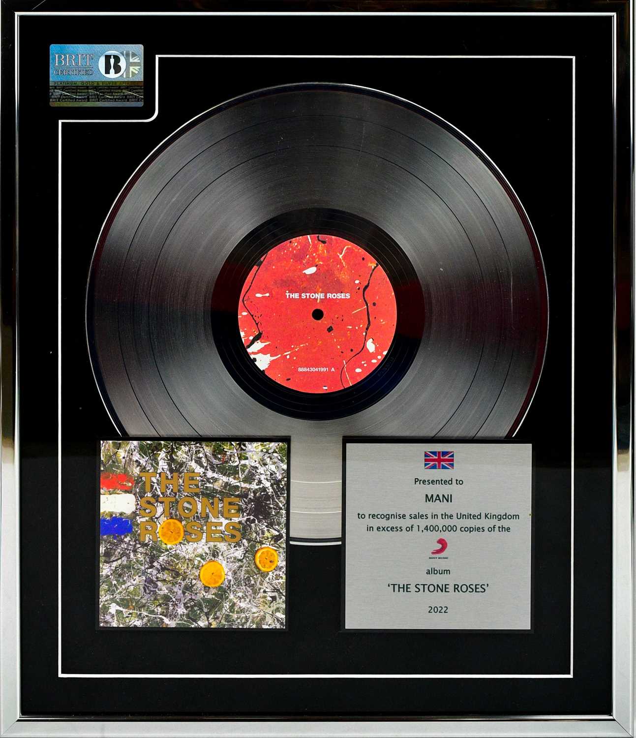 Lot 14 - THE STONE ROSES; a platinum disc presented to
