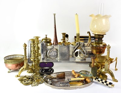 Lot 194 - A quantity of brassware and silver plated ware...