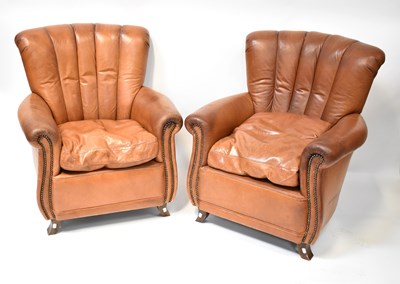 Lot 36 - A pair of Art Deco style tan leather...