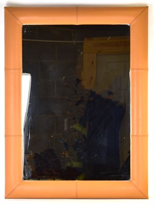 Lot 96 - A large modern wall mirror with tan leather...