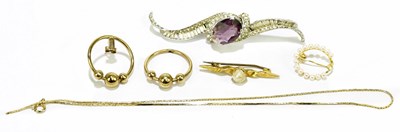 Lot 312 - Pearl brooch, chain, earrings, etc