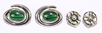 Lot 328 - GEORG JENSEN; a pair of sterling silver floral...