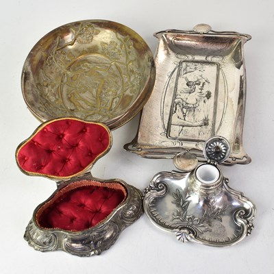 Lot 548 - An Art Nouveau silver plated tray of...