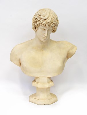 Lot 104 - A fibreglass Classical-style bust of a man, on...