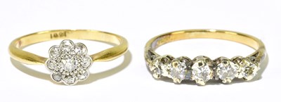 Lot 78 - Two 18ct yellow gold diamond set rings, the...