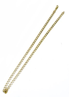 Lot 256 - A 9ct yellow gold flat link chain, length...