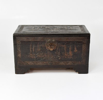 Lot 139 - A carved camphor wood table-top casket...