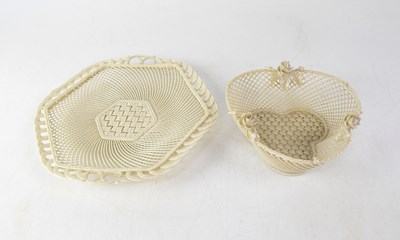 Lot 244 - BELLEEK; a c.1880 First Period trefoil basket...