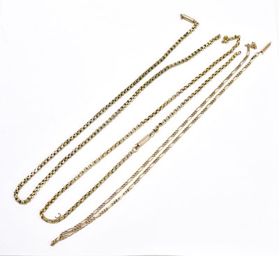 Lot 165 - Three 9ct yellow gold chains (af), total 18g.