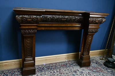Lot 2536 - A monumental Victorian carved oak fire suround,...