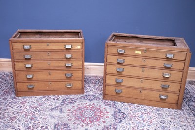 Lot 2515 - Two pitch pine five drawer plan chests,...