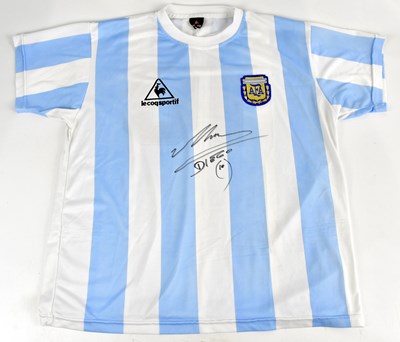 Lot 2210 - DIEGO MARADONA; a signed 1986 Argentina shirt,...