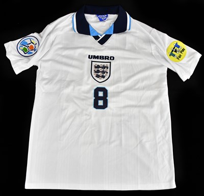 Lot 2196 - PAUL GASCOIGNE; a 1996 replica England shirt,...