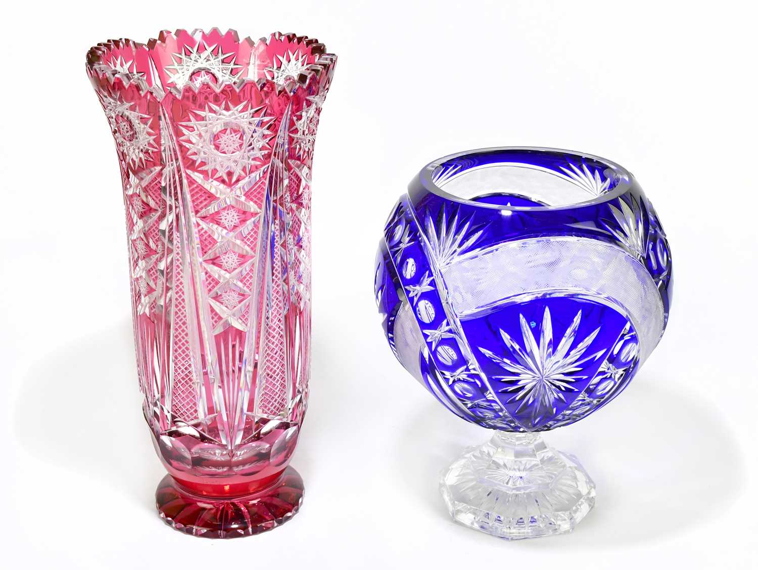 Lot 1803 - A large Bohemian cranberry and cut glass vase...