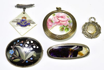 Lot 300 - A silver framed Blue John foil backed oval...