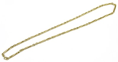 Lot 214 - A 9ct yellow gold trombone link chain, length...