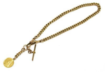 Lot 213 - A 9ct yellow gold Albert chain with T-bar and...