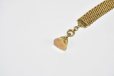 Lot 351 - A yellow metal mesh short fob chain with solid...